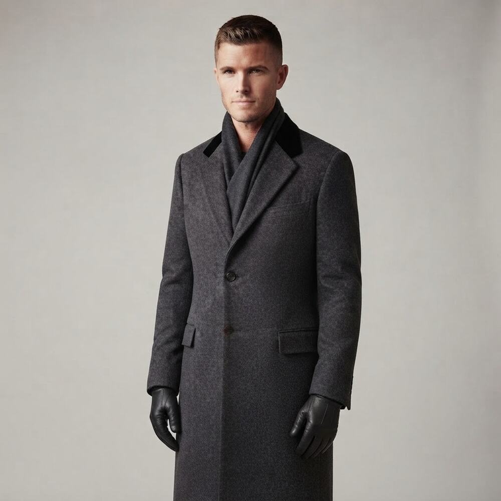 Rag & Bone Wool Overcoat Mens 40 M Winter Jacket Gray Velvet Collar Formal Long